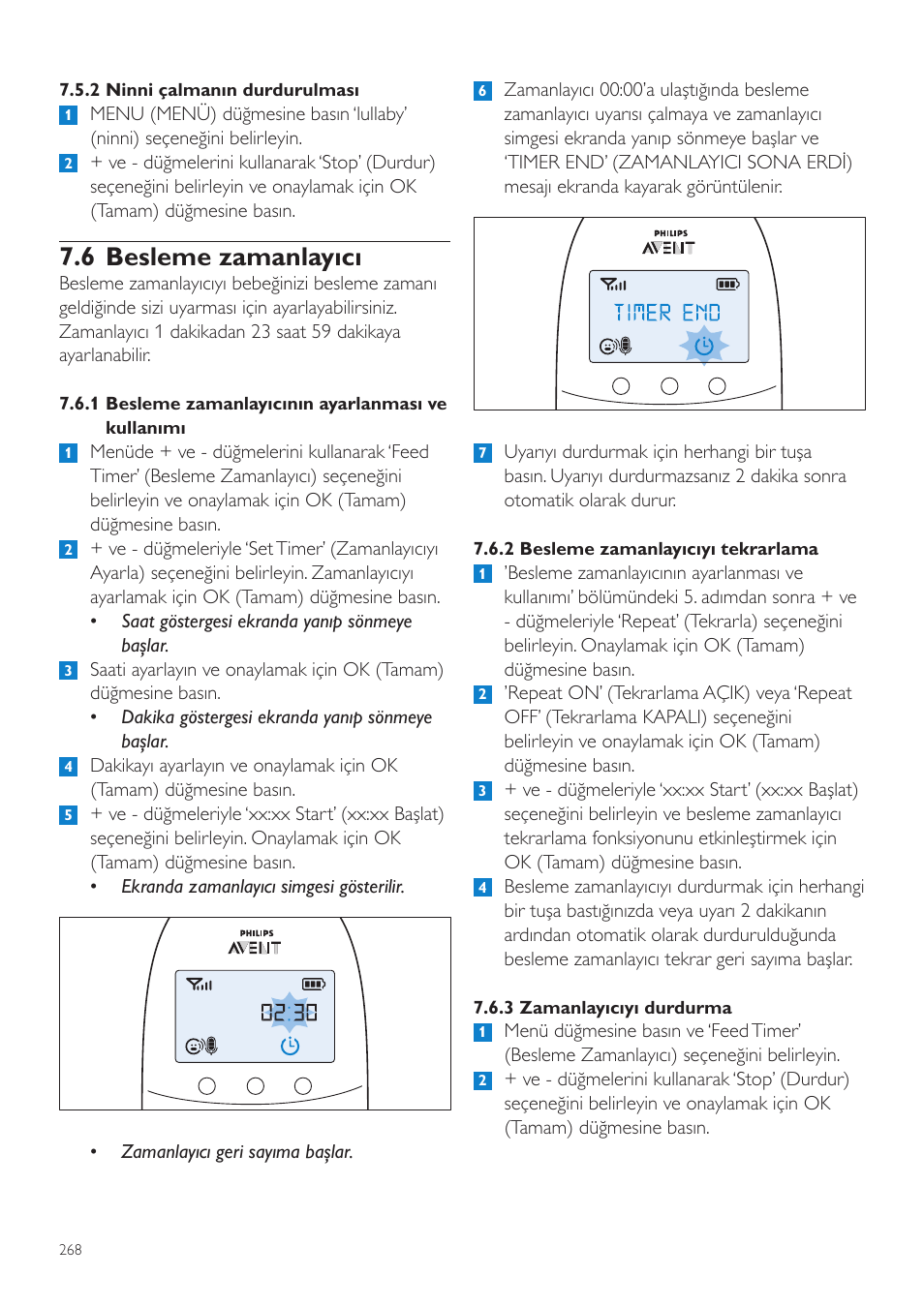 6 besleme zamanlayıcı | Philips AVENT Écoute-bébé DECT User Manual | Page 268 / 294