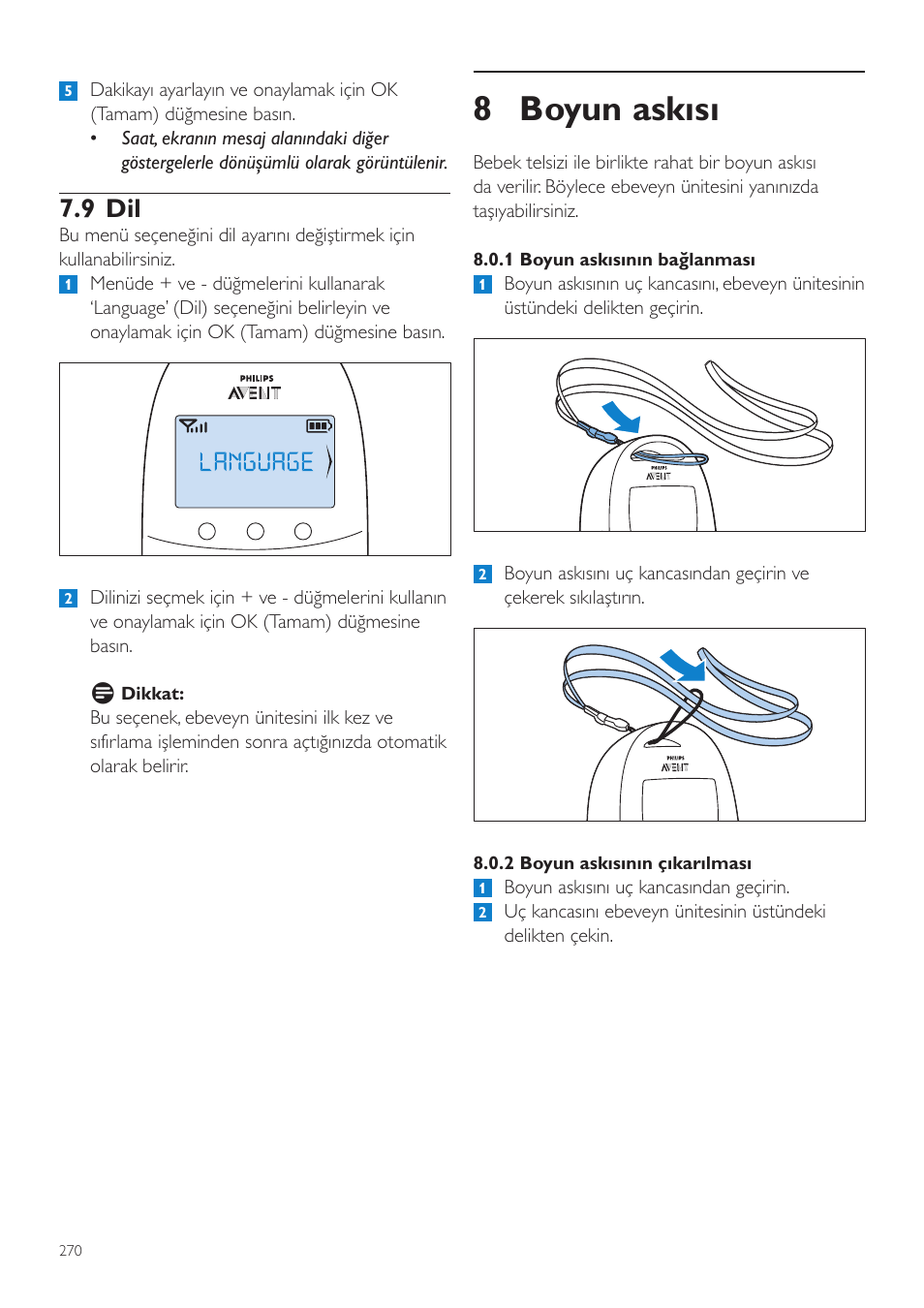 8 boyun askısı, 9 dil | Philips AVENT Écoute-bébé DECT User Manual | Page 270 / 294