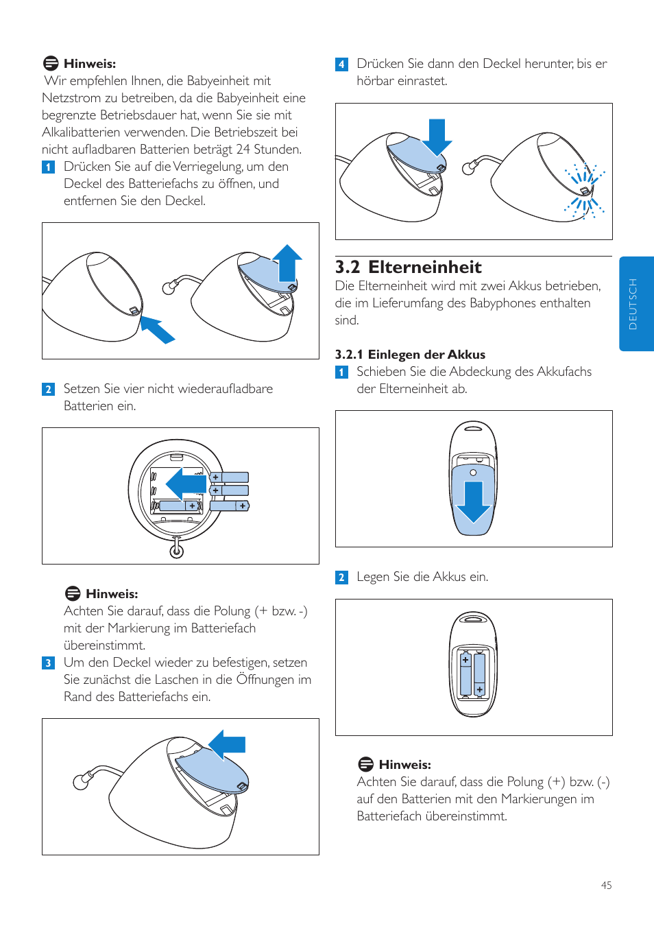 2 elterneinheit | Philips AVENT Écoute-bébé DECT User Manual | Page 45 / 294