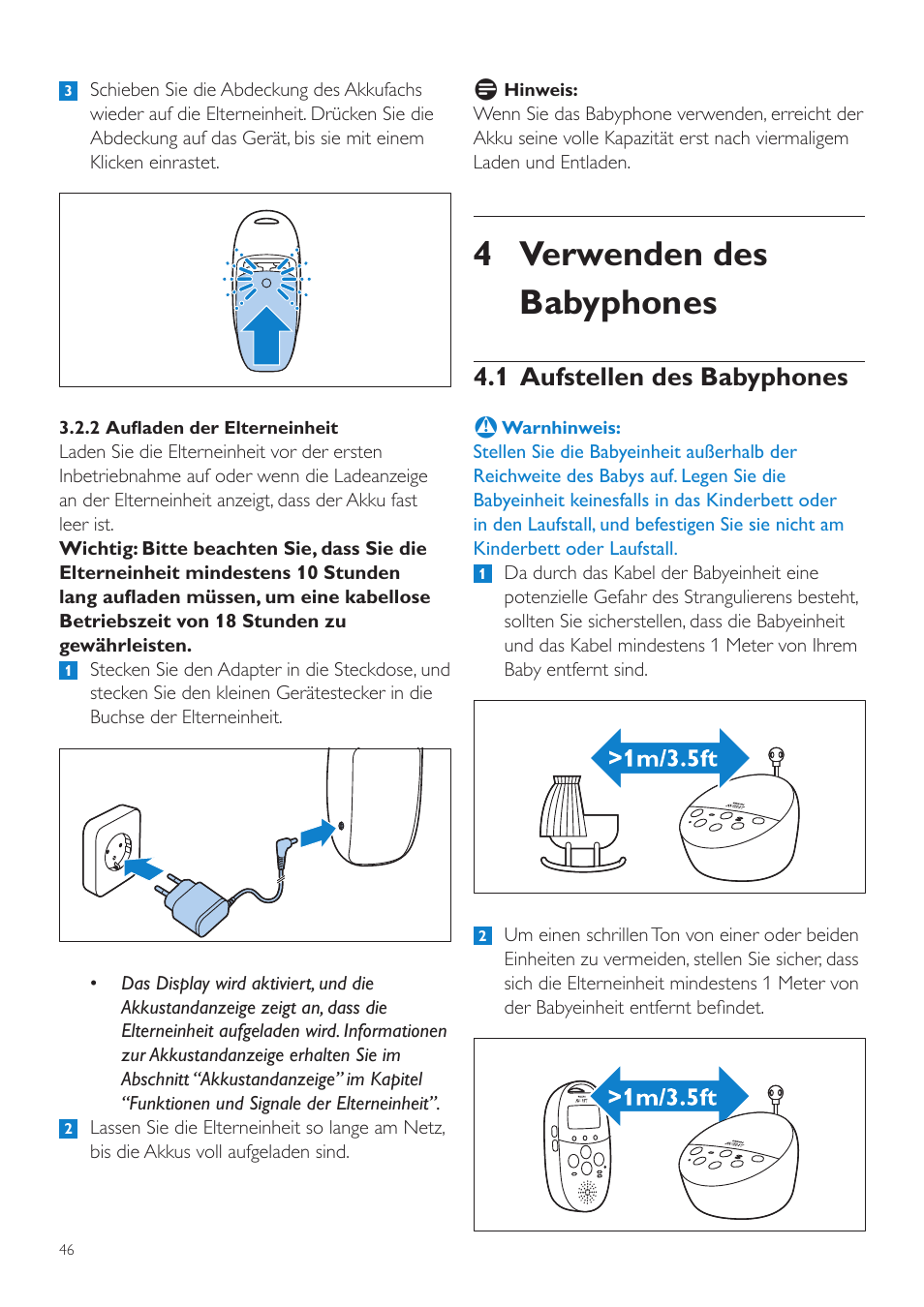 4 verwenden des babyphones, 1 aufstellen des babyphones | Philips AVENT Écoute-bébé DECT User Manual | Page 46 / 294