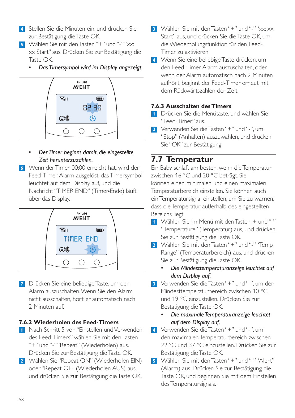 7 temperatur | Philips AVENT Écoute-bébé DECT User Manual | Page 58 / 294