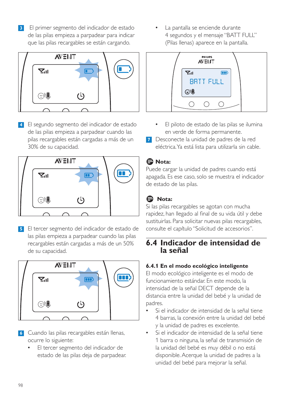 4 indicador de intensidad de la señal | Philips AVENT Écoute-bébé DECT User Manual | Page 98 / 294