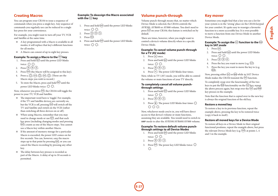 English, Volume punch-through, Key mover | Creating macros | Arcam Blu-Ray Disc Player BDP300 User Manual | Page 27 / 41