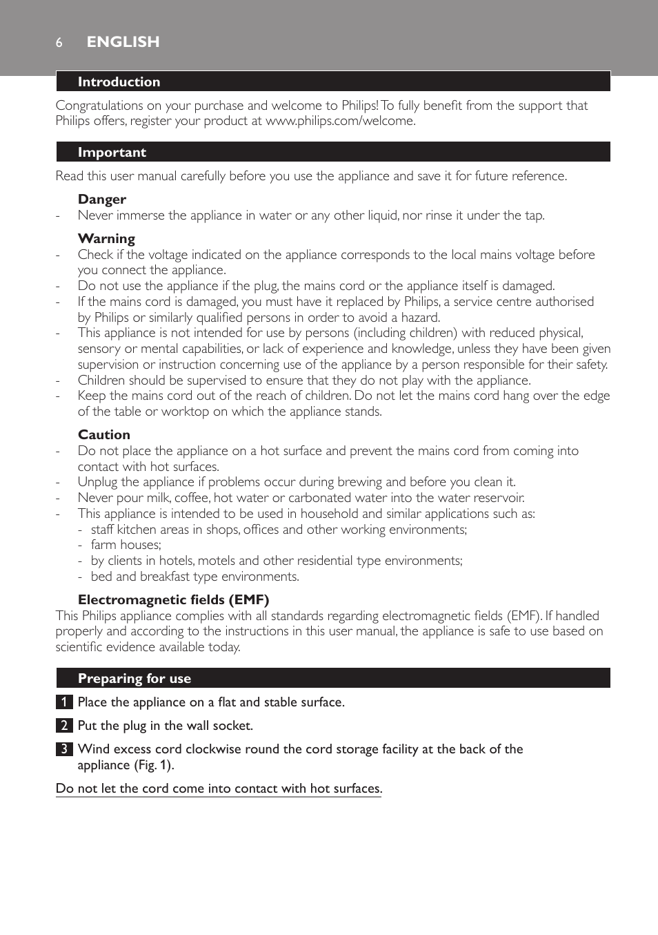 English, English 6 | Philips Daily Collection Cafetière une tasse User Manual | Page 6 / 42