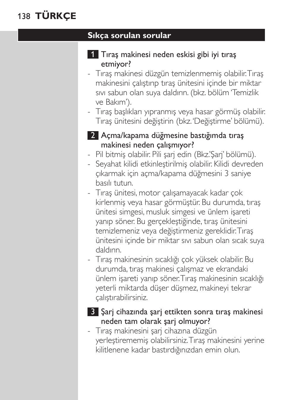 Sıkça sorulan sorular | Philips Rasoir électrique User Manual | Page 136 / 140