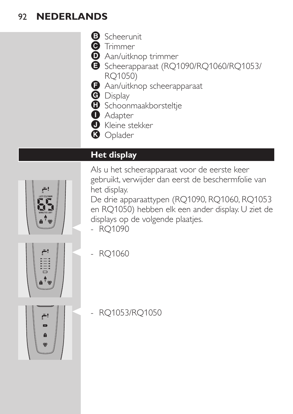Het display | Philips Rasoir électrique User Manual | Page 90 / 140