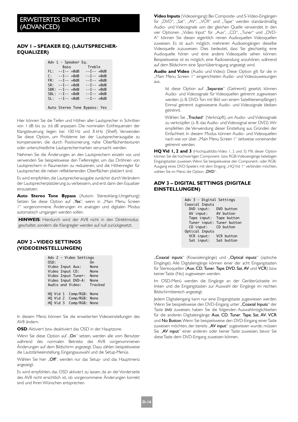 Erweitertes einrichten (advanced) | Arcam AV8 User Manual | Page 100 / 176