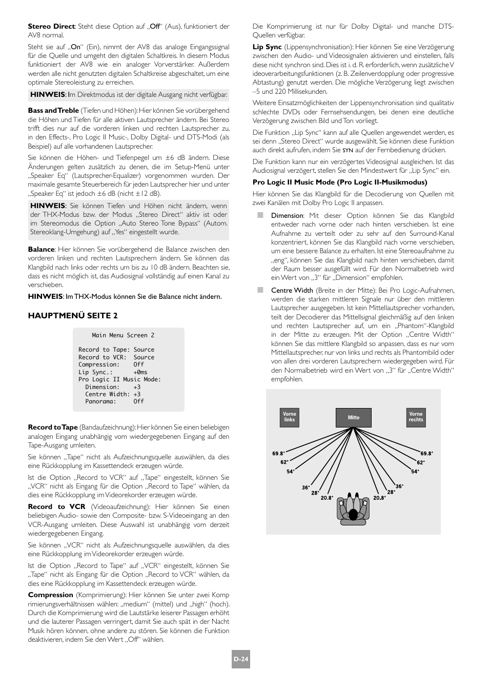 Hauptmenü seite 2 | Arcam AV8 User Manual | Page 108 / 176