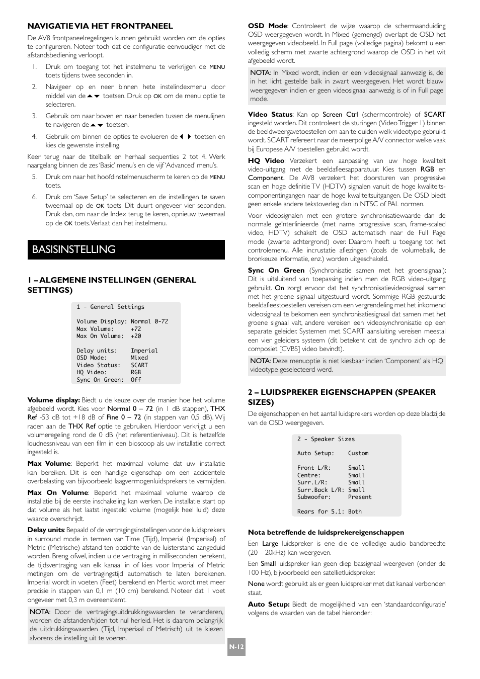 Basisinstelling, N-12 | Arcam AV8 User Manual | Page 140 / 176