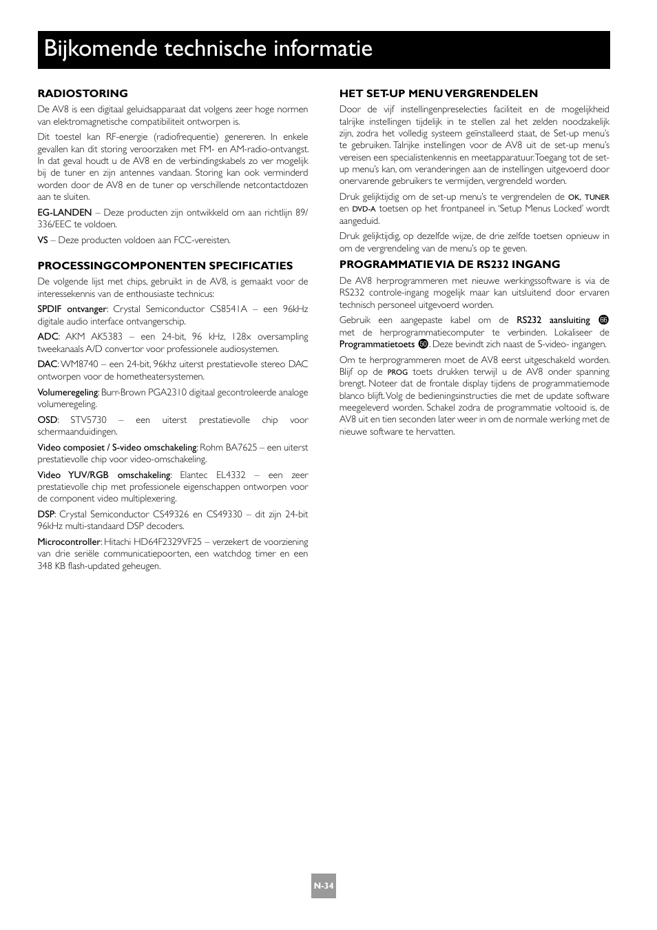 Bijkomende technische informatie, N-34 | Arcam AV8 User Manual | Page 162 / 176