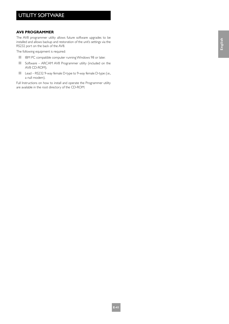 Utility software, E-41 | Arcam AV8 User Manual | Page 41 / 176