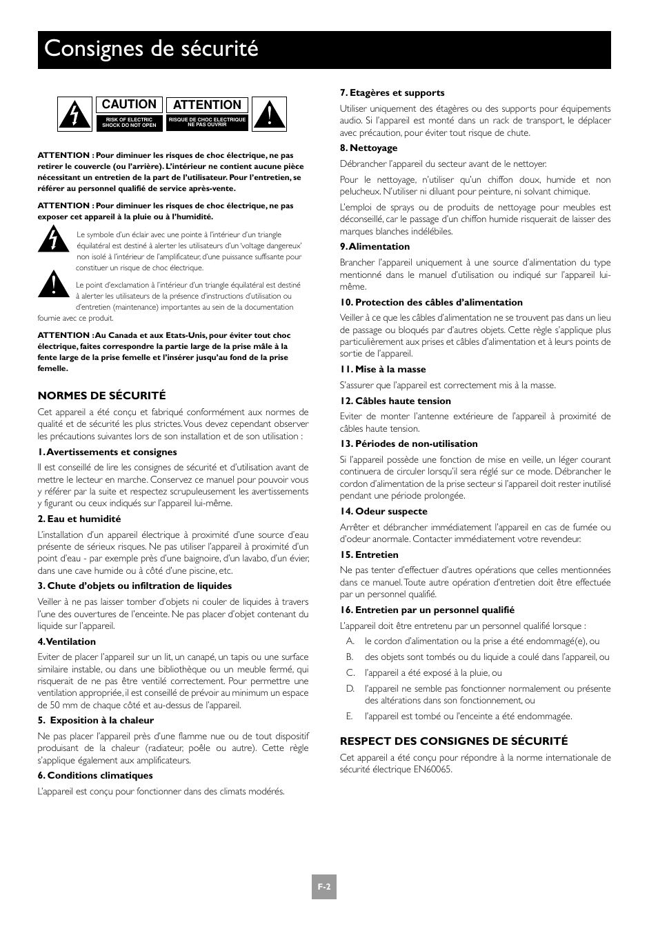 Consignes de sécurité, Attention caution | Arcam AV8 User Manual | Page 44 / 176