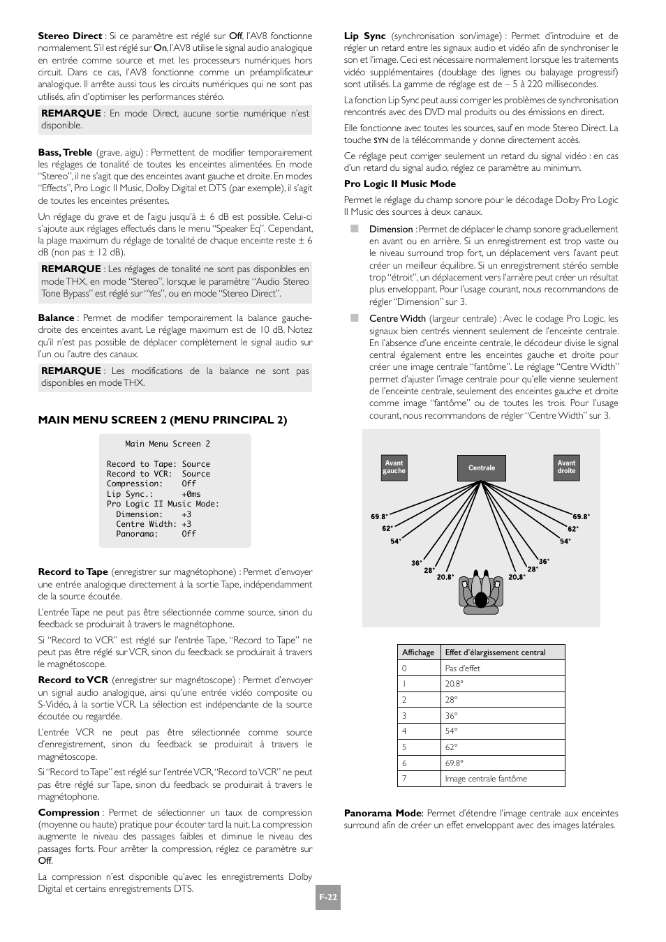 Main menu screen 2 (menu principal 2) | Arcam AV8 User Manual | Page 64 / 176