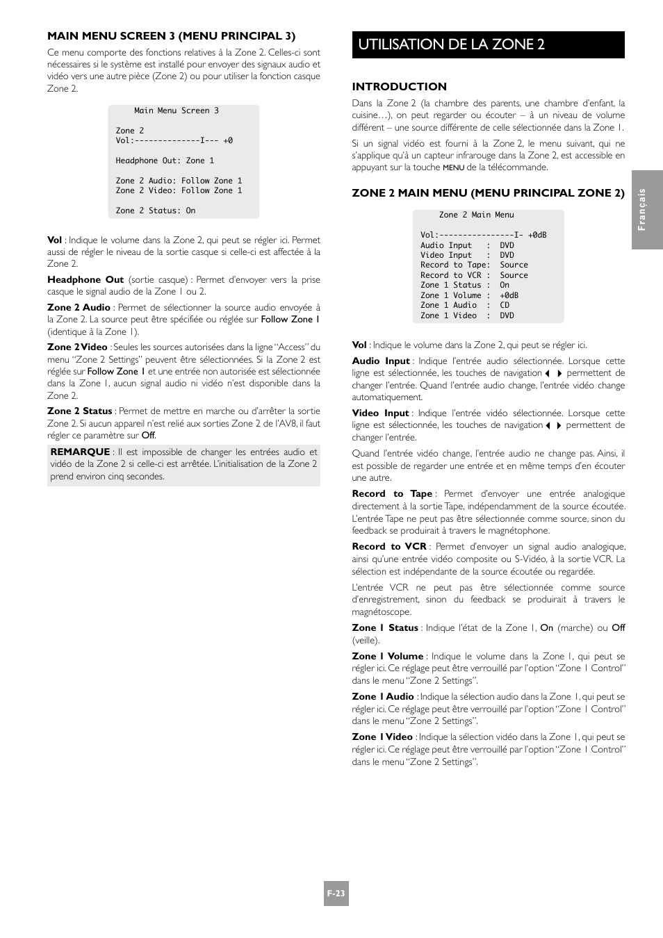 Utilisation de la zone 2, F-23 | Arcam AV8 User Manual | Page 65 / 176