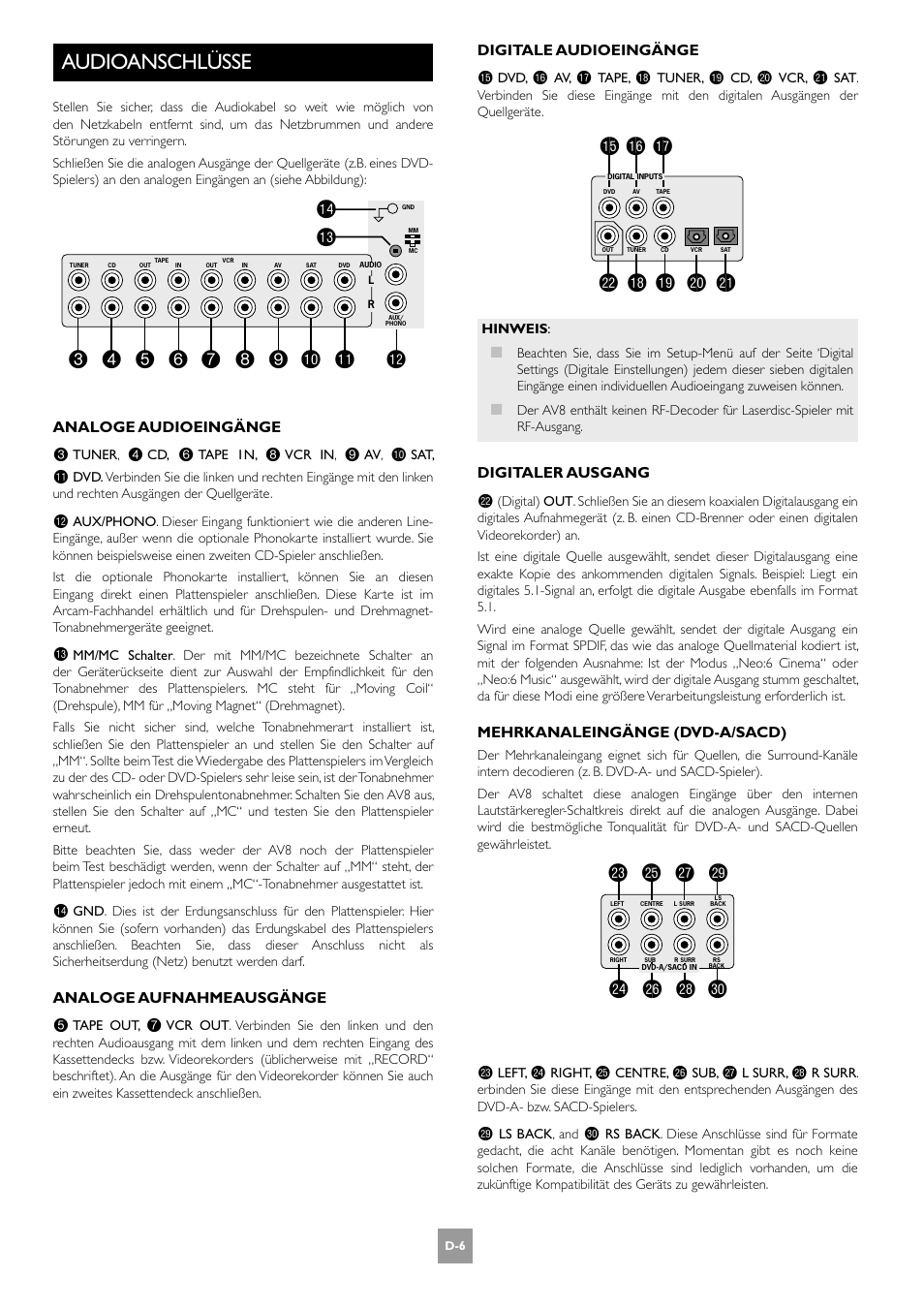 Audioanschlüsse, Bs bt ck cl cm, Bp bq br | Co cq cs dk cn cp cr ct | Arcam AV8 User Manual | Page 90 / 176