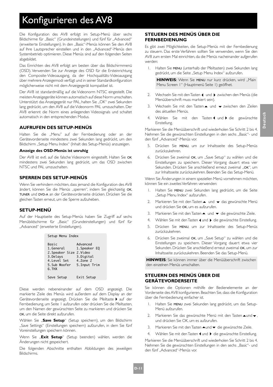 Konfigurieren des av8, D-11 | Arcam AV8 User Manual | Page 95 / 176