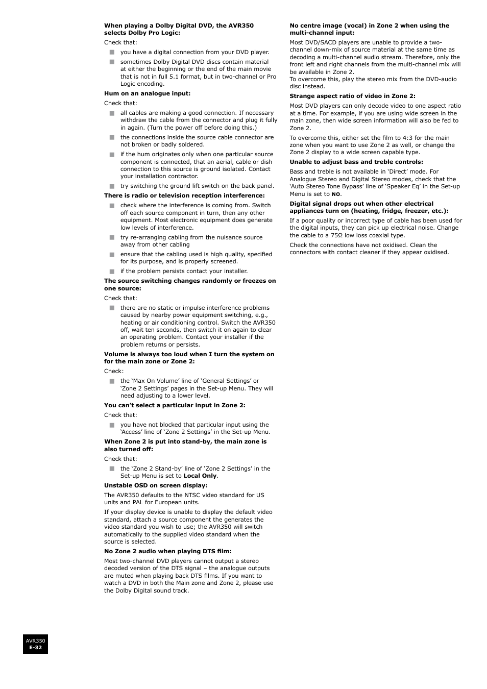 Arcam Surround Sound Receiver AVR350 User Manual | Page 32 / 48