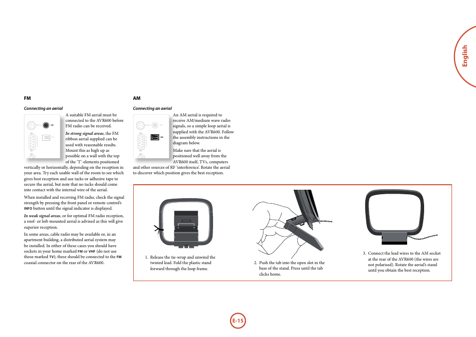 English, E-15 | Arcam FMJ AVR600 User Manual | Page 17 / 68