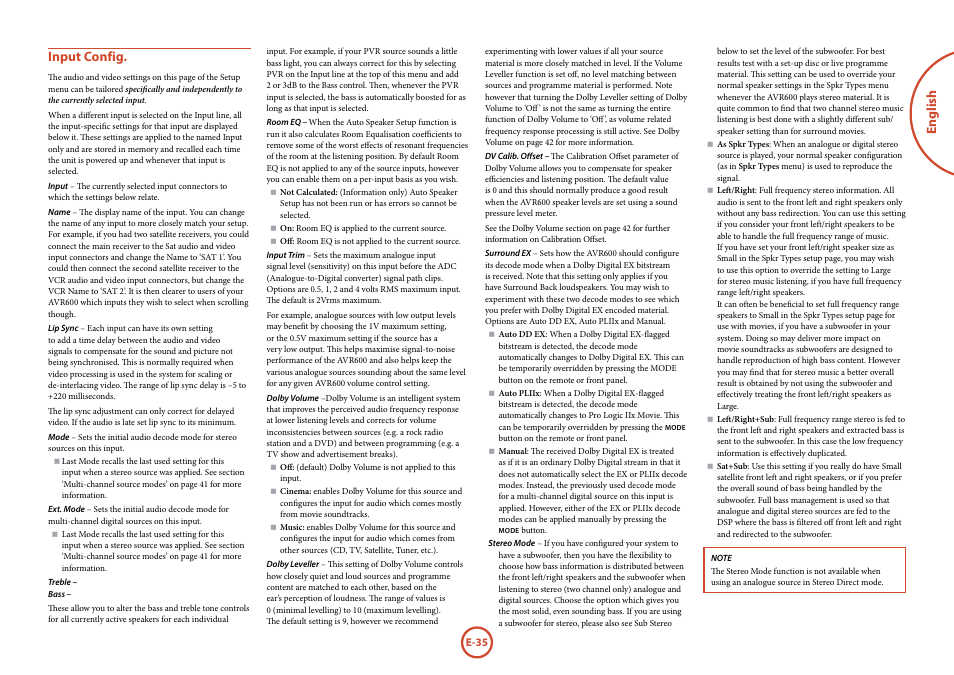 English input config | Arcam FMJ AVR600 User Manual | Page 37 / 68