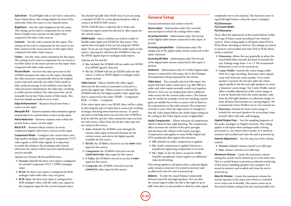 General setup | Arcam FMJ AVR600 User Manual | Page 38 / 68