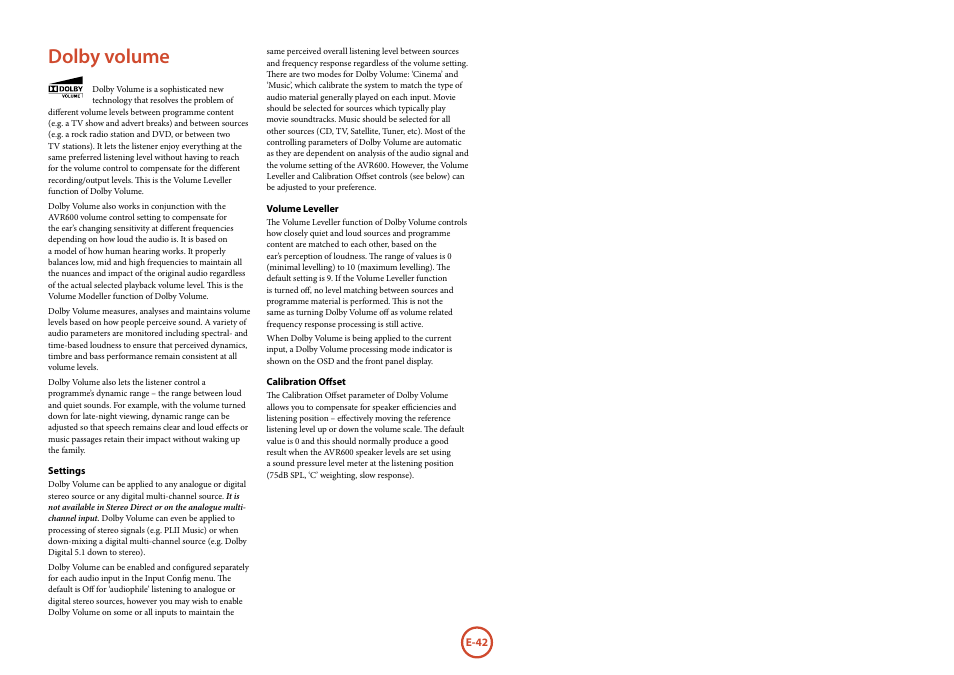 Dolby volume | Arcam FMJ AVR600 User Manual | Page 44 / 68