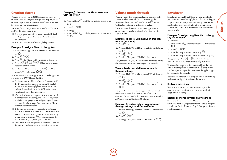 English, Volume punch-through, Key mover | Creating macros | Arcam FMJ AVR600 User Manual | Page 53 / 68