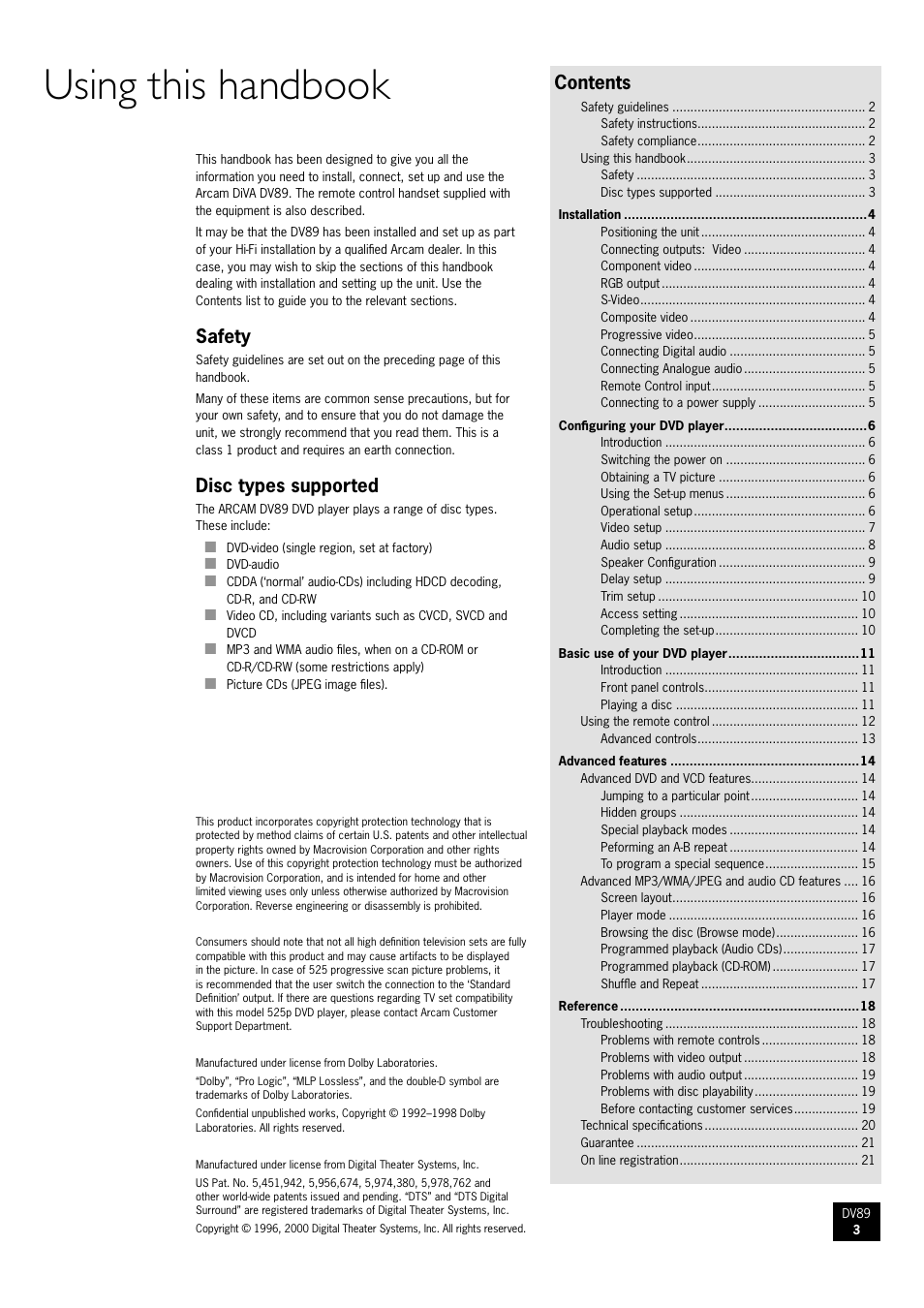 Arcam DV89 DVD player User Manual | Page 3 / 24