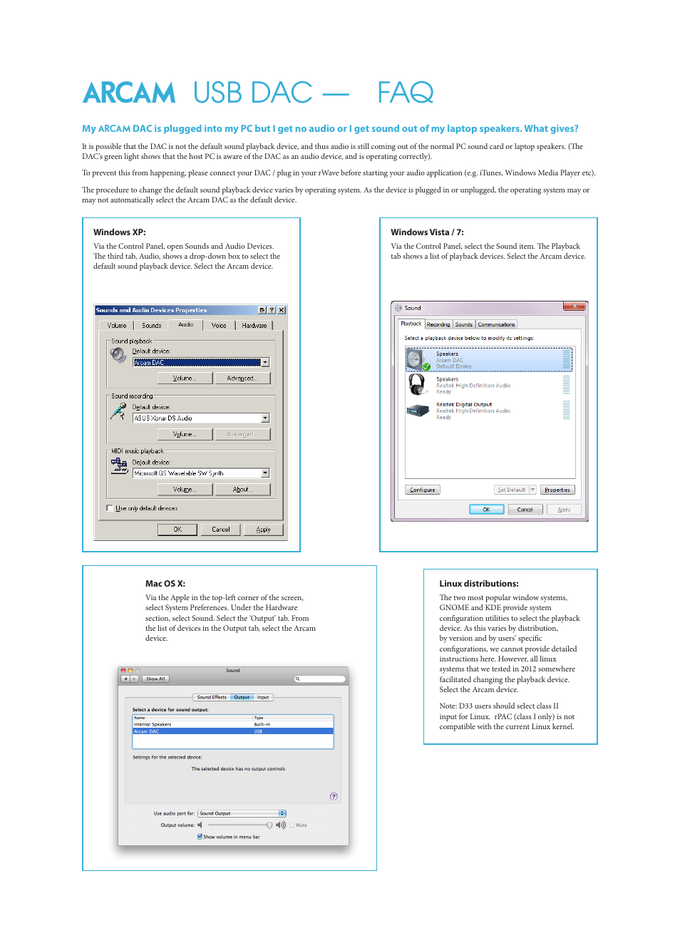 Arcam USB DAC 23425 User Manual | 7 pages