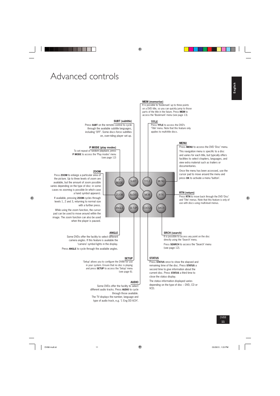 Advanced controls | Arcam DVD player DV88 User Manual | Page 11 / 18