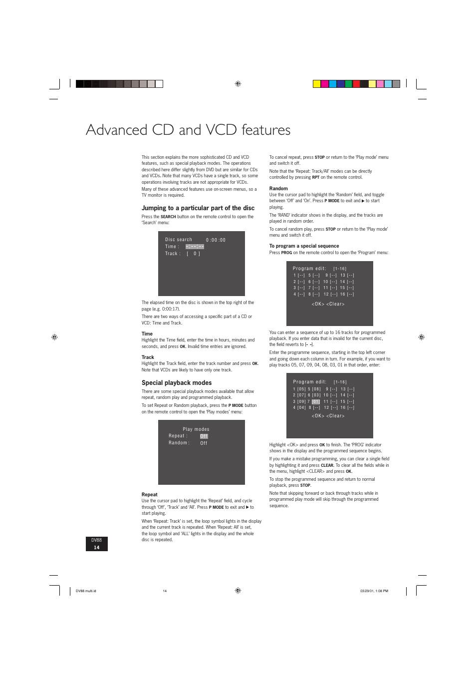 Advanced cd and vcd features | Arcam DVD player DV88 User Manual | Page 14 / 18