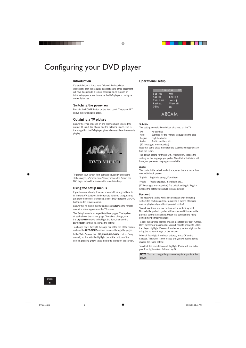 Confi guring your dvd player | Arcam DVD player DV88 User Manual | Page 6 / 18