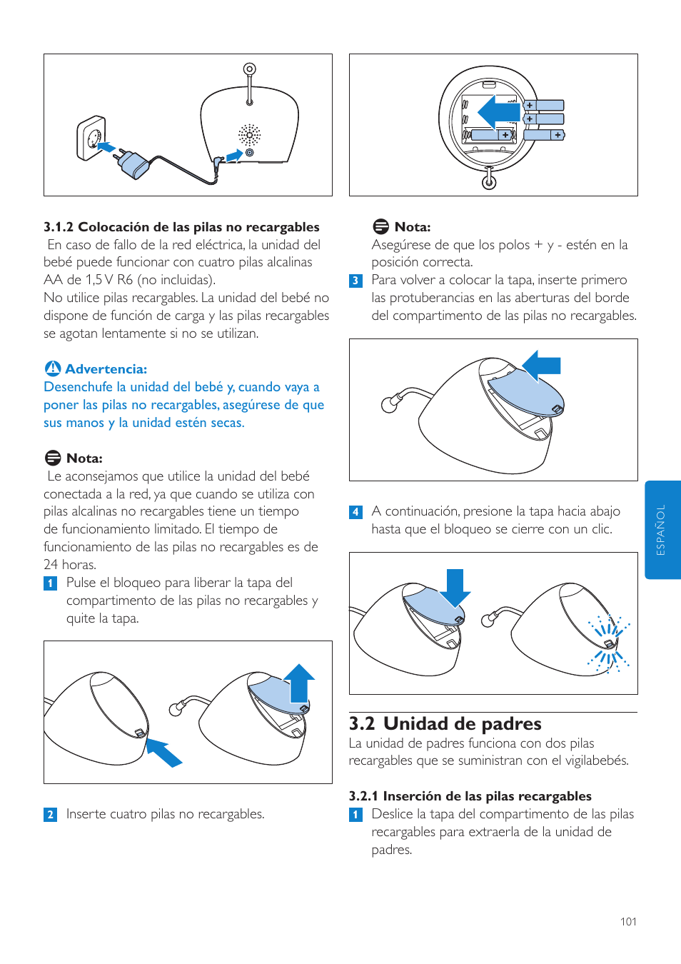 2 unidad de padres | Philips AVENT Écoute-bébé DECT User Manual | Page 101 / 328