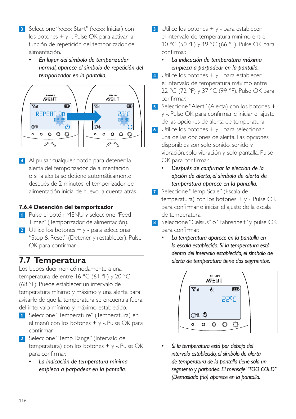 7 temperatura | Philips AVENT Écoute-bébé DECT User Manual | Page 116 / 328