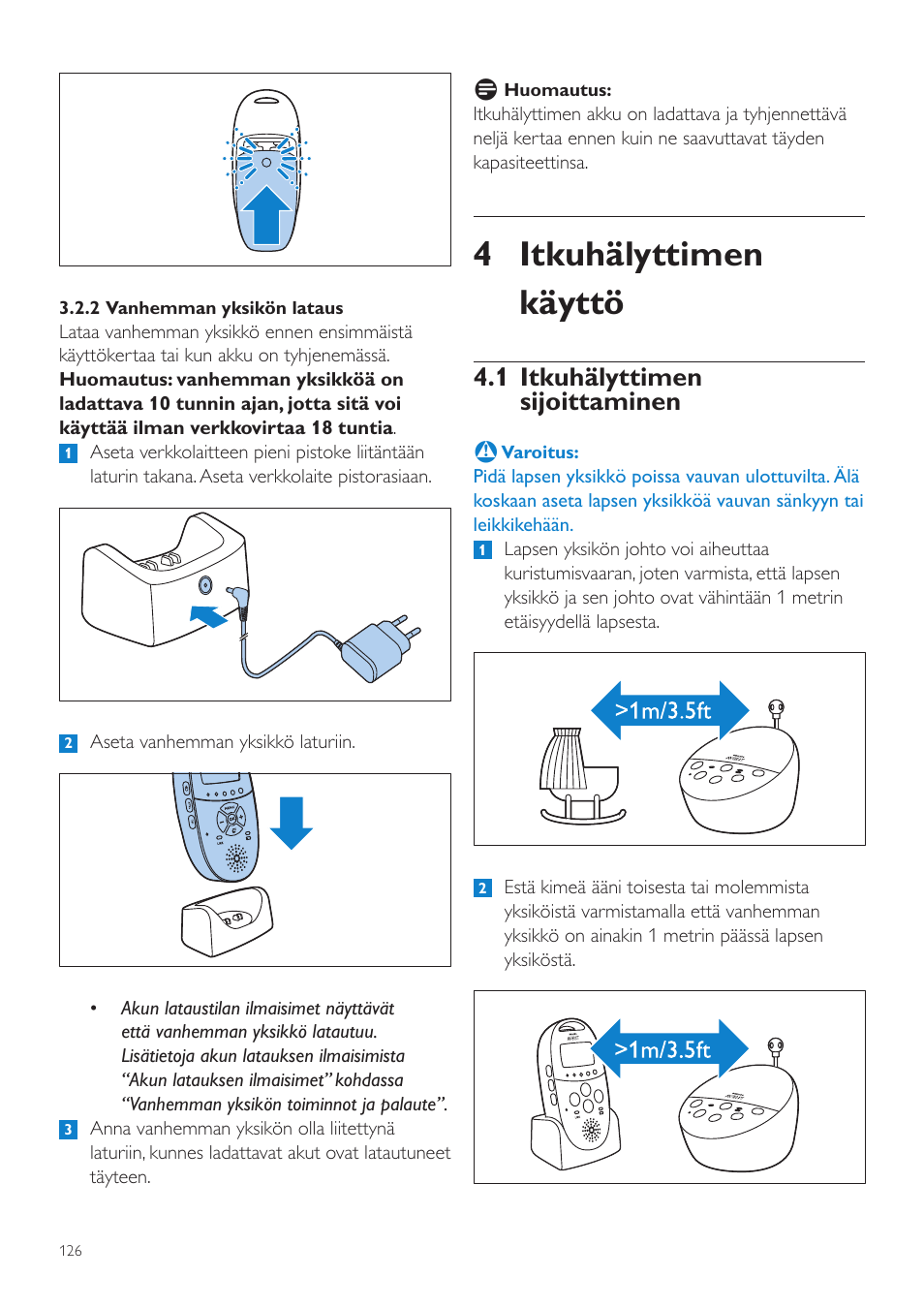 4 itkuhälyttimen käyttö, 1 itkuhälyttimen sijoittaminen | Philips AVENT Écoute-bébé DECT User Manual | Page 126 / 328