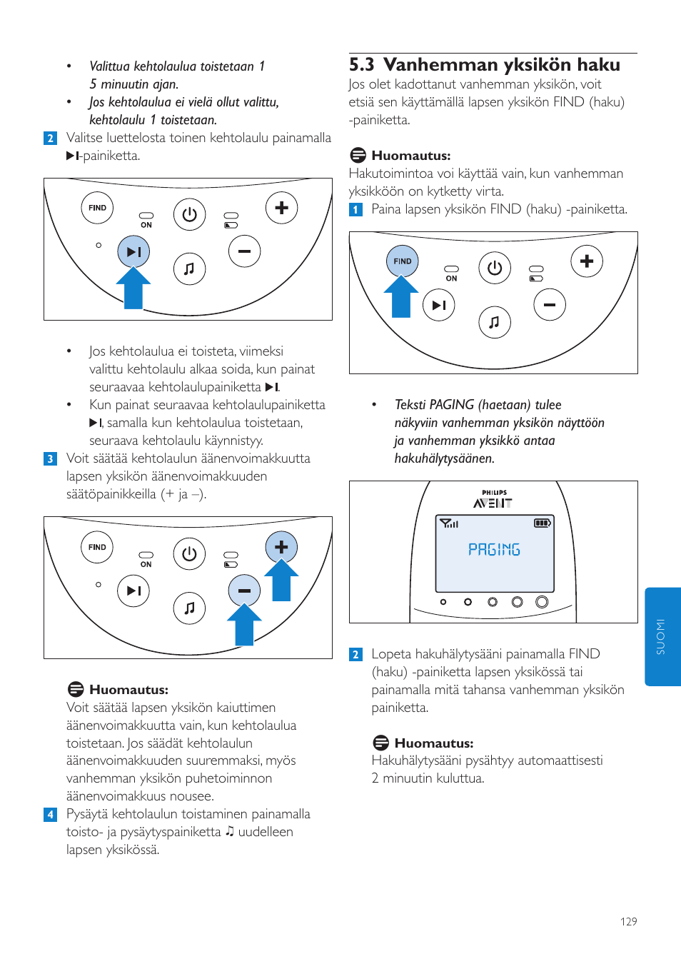 3 vanhemman yksikön haku | Philips AVENT Écoute-bébé DECT User Manual | Page 129 / 328