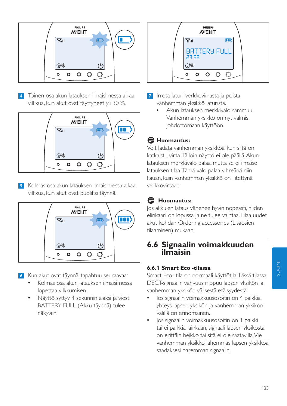 6 signaalin voimakkuuden ilmaisin | Philips AVENT Écoute-bébé DECT User Manual | Page 133 / 328