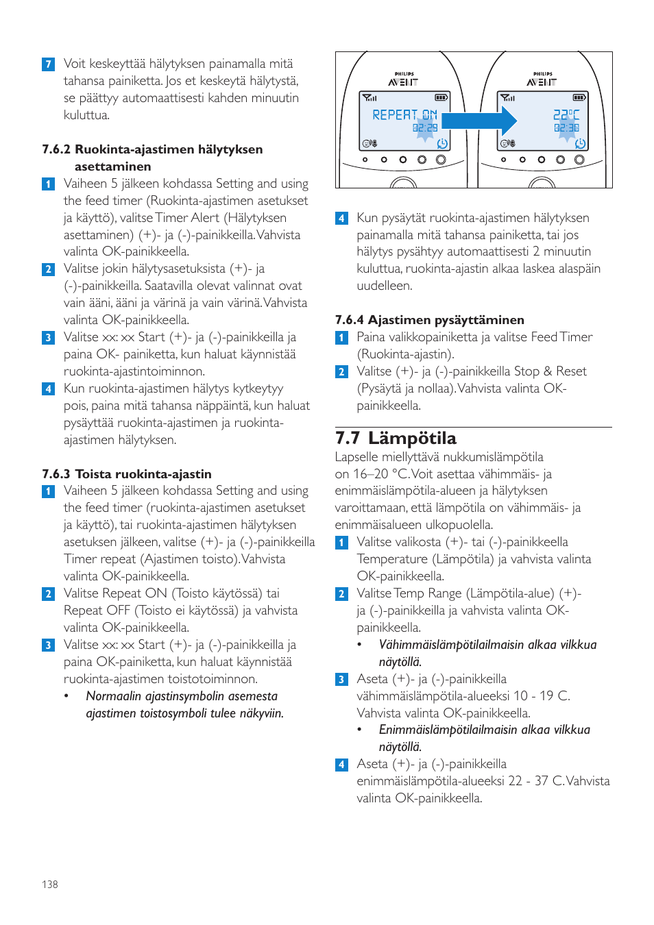 7 lämpötila | Philips AVENT Écoute-bébé DECT User Manual | Page 138 / 328