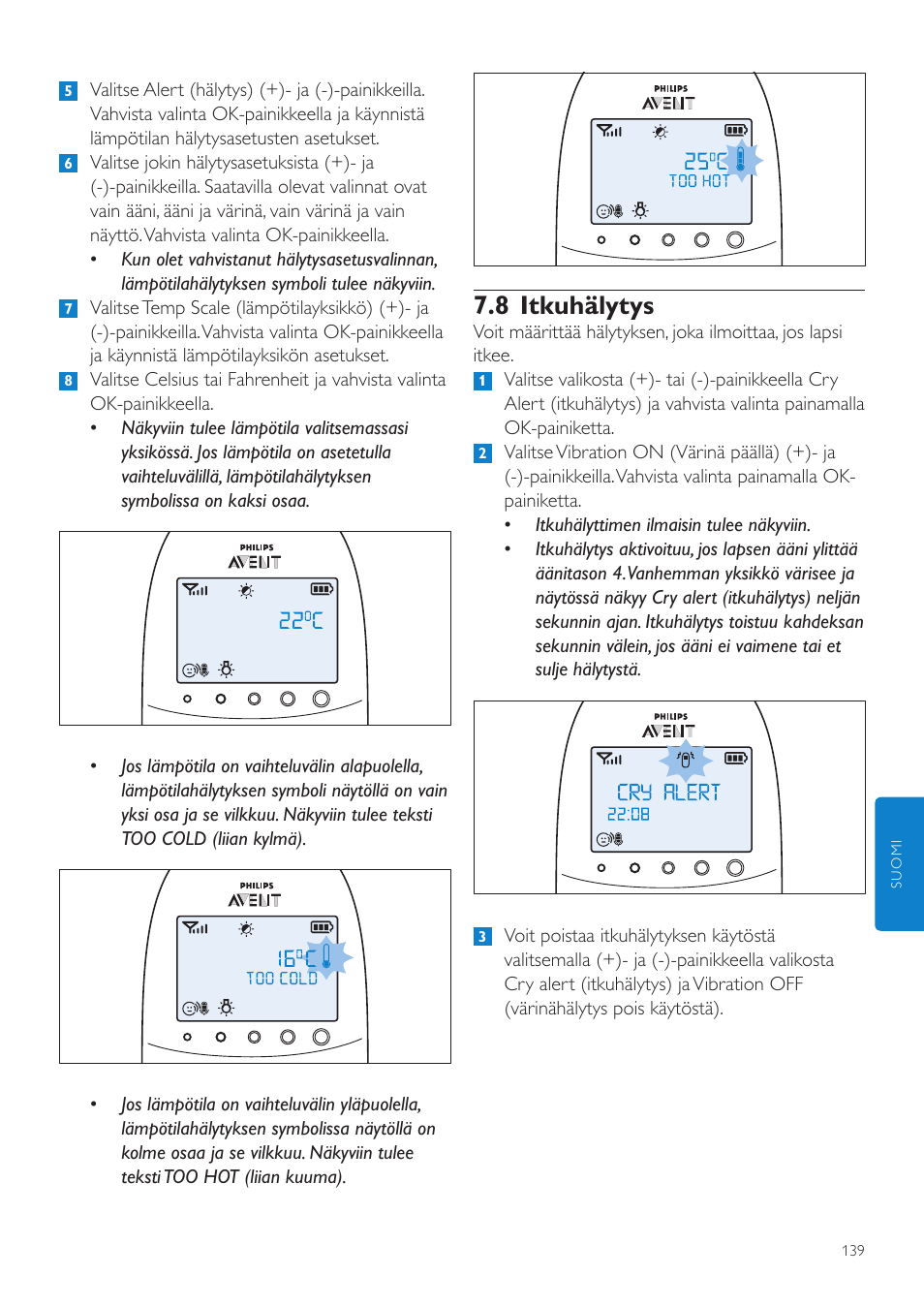 8 itkuhälytys | Philips AVENT Écoute-bébé DECT User Manual | Page 139 / 328