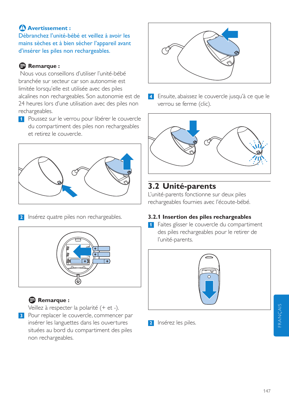 2 unité-parents | Philips AVENT Écoute-bébé DECT User Manual | Page 147 / 328