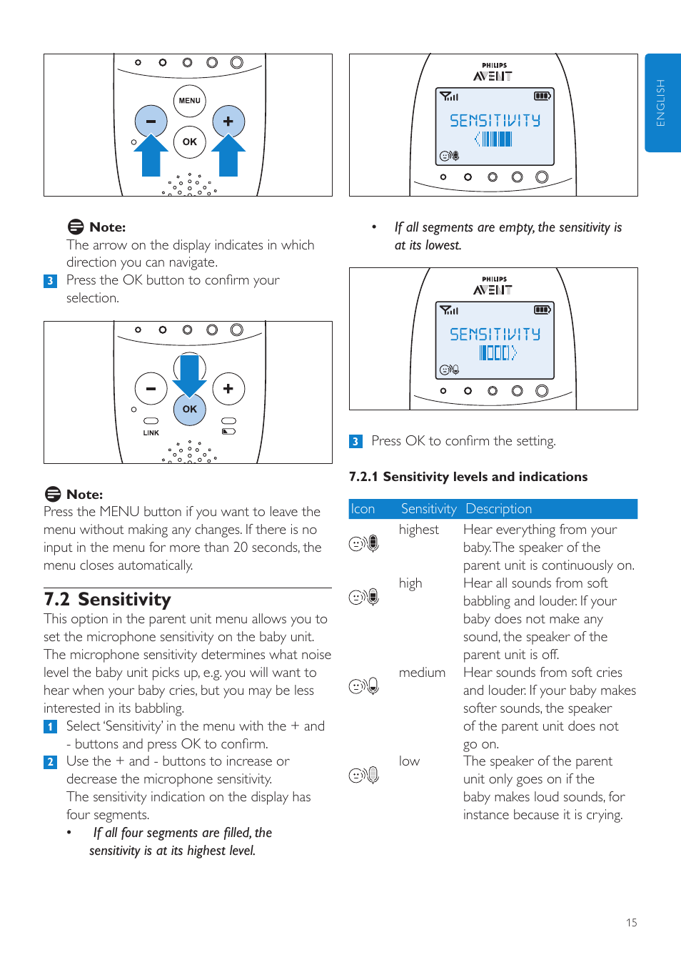 2 sensitivity | Philips AVENT Écoute-bébé DECT User Manual | Page 15 / 328