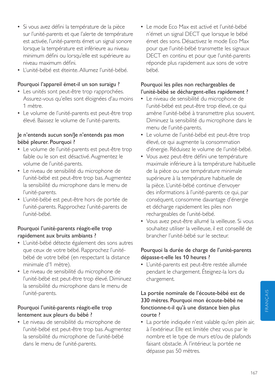 Philips AVENT Écoute-bébé DECT User Manual | Page 167 / 328