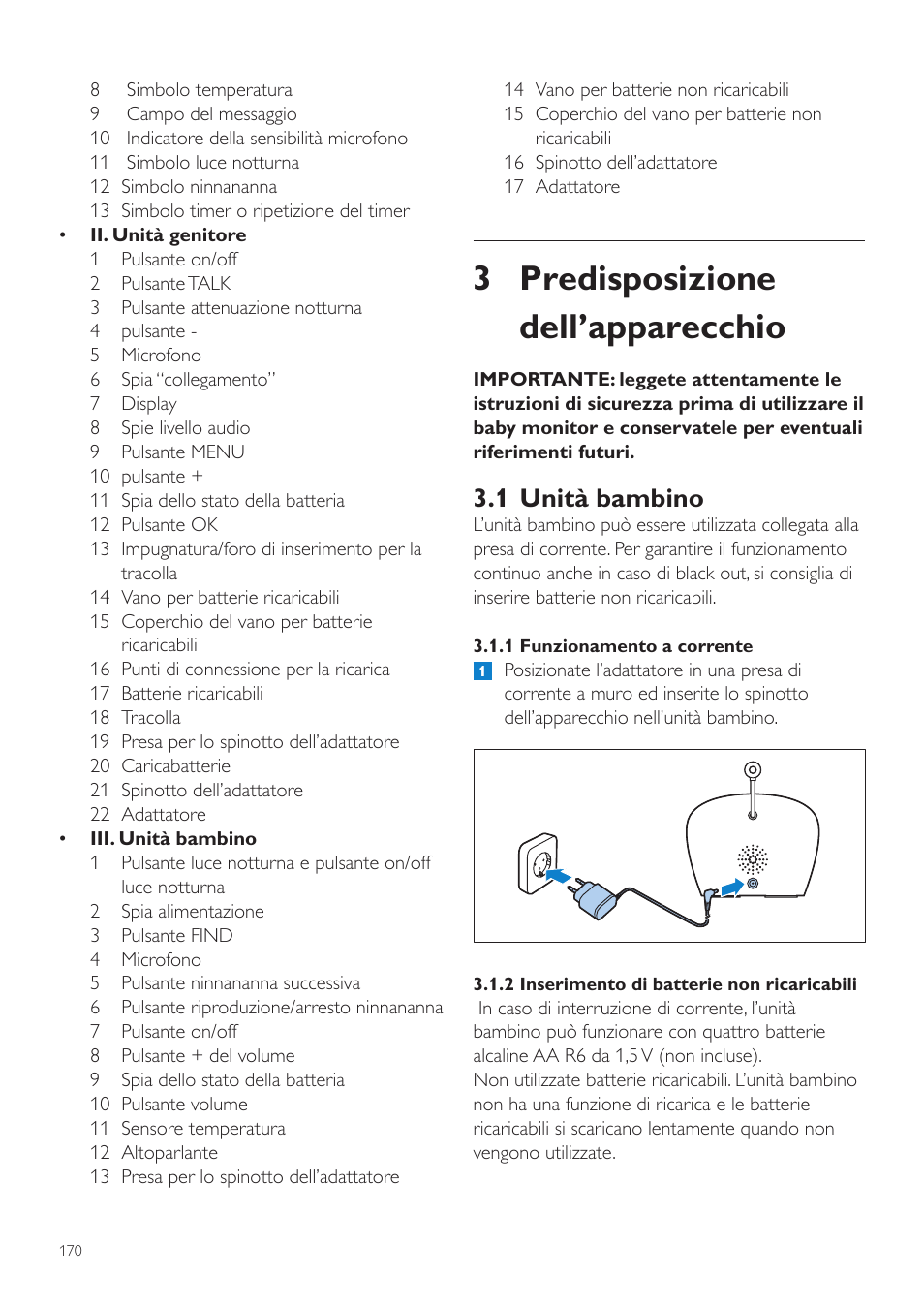 3 predisposizione dell’apparecchio, 1 unità bambino | Philips AVENT Écoute-bébé DECT User Manual | Page 170 / 328