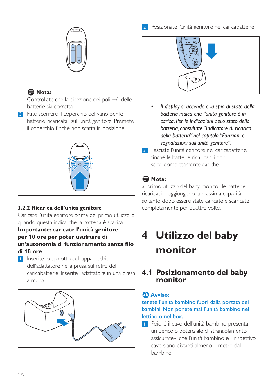 4 utilizzo del baby monitor, 1 posizionamento del baby monitor | Philips AVENT Écoute-bébé DECT User Manual | Page 172 / 328