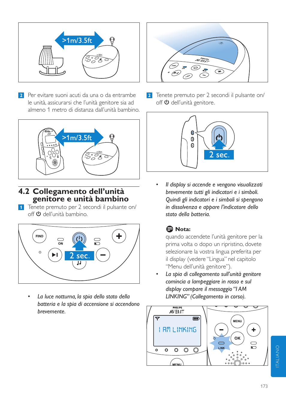 2 collegamento dell’unità genitore e unità bambino | Philips AVENT Écoute-bébé DECT User Manual | Page 173 / 328