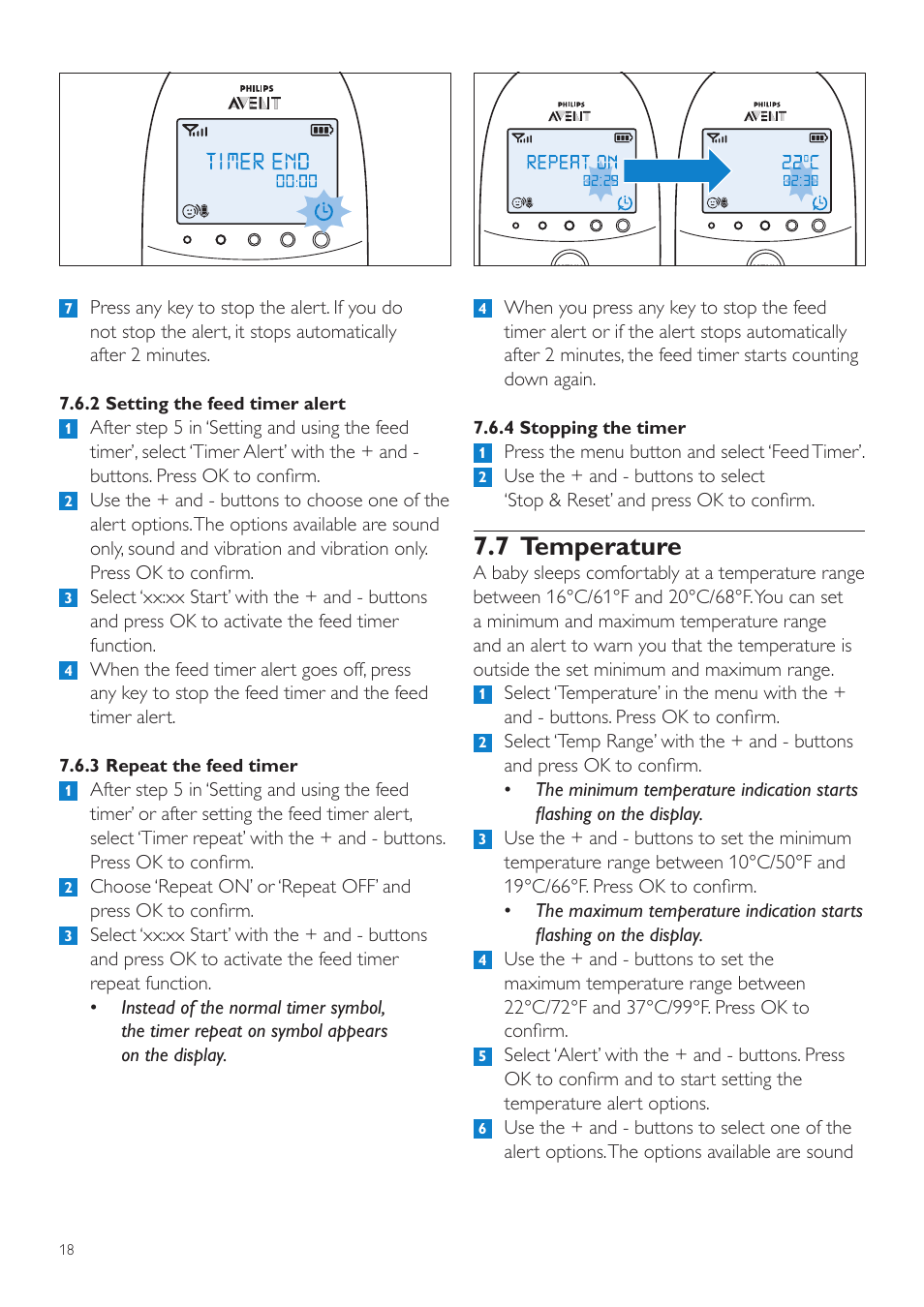 7 temperature | Philips AVENT Écoute-bébé DECT User Manual | Page 18 / 328