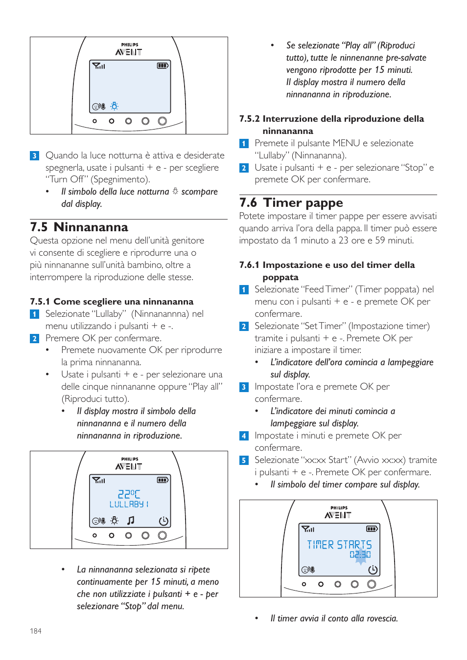 6 timer pappe, 5 ninnananna | Philips AVENT Écoute-bébé DECT User Manual | Page 184 / 328