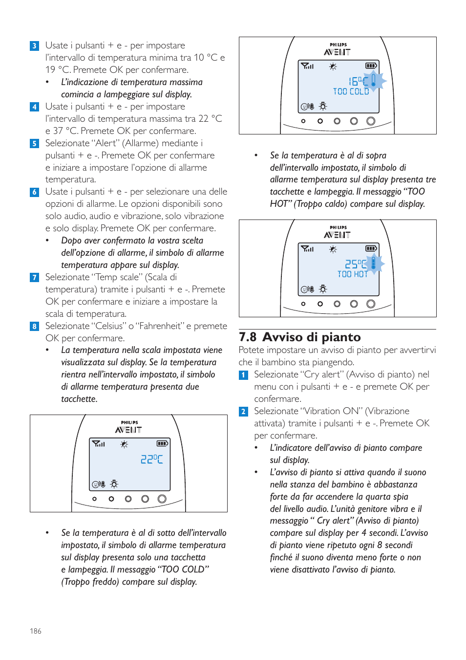 8 avviso di pianto | Philips AVENT Écoute-bébé DECT User Manual | Page 186 / 328