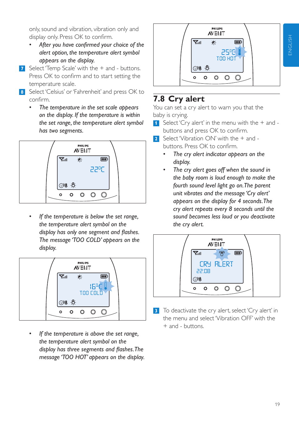 8 cry alert | Philips AVENT Écoute-bébé DECT User Manual | Page 19 / 328