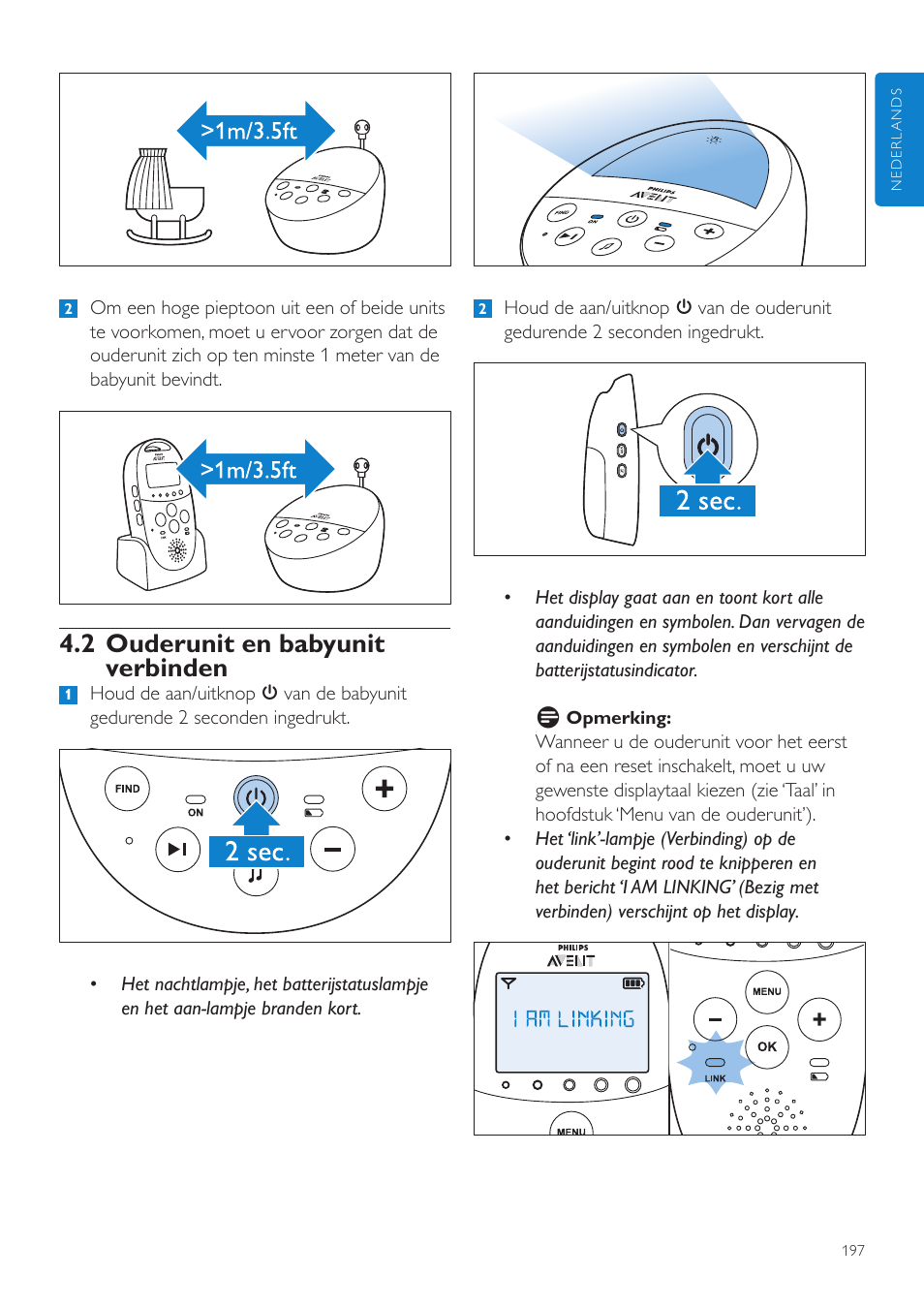 2 ouderunit en babyunit verbinden | Philips AVENT Écoute-bébé DECT User Manual | Page 197 / 328