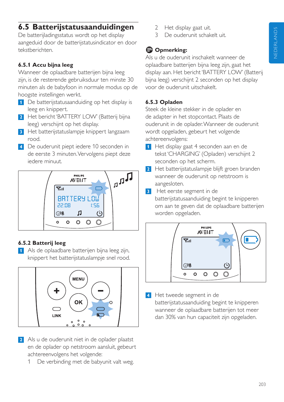 5 batterijstatusaanduidingen | Philips AVENT Écoute-bébé DECT User Manual | Page 203 / 328